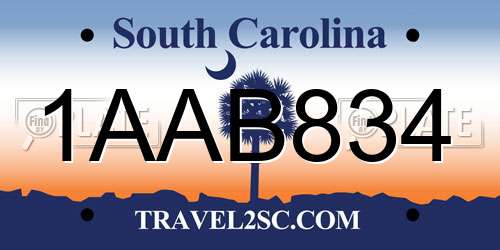 1AAB834 South Carolina License Plate