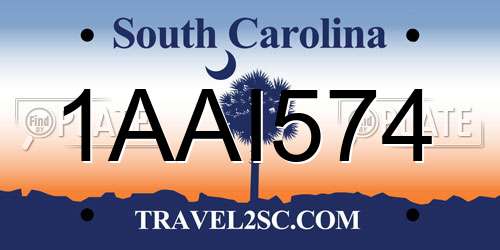 1AAI574 South Carolina License Plate
