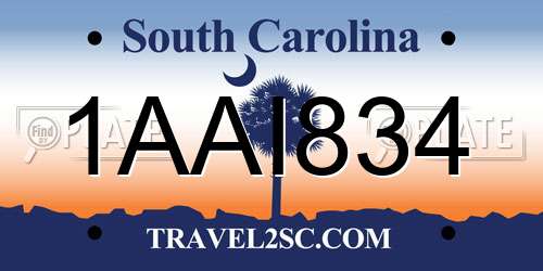 1AAI834 South Carolina License Plate