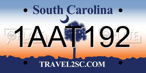 1AAT192 South Carolina License Plate