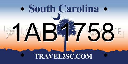 1AB1758 South Carolina License Plate