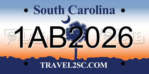 1AB2026 South Carolina License Plate