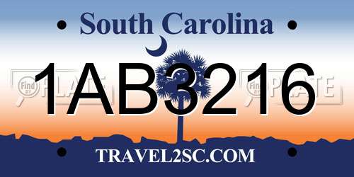 1AB3216 South Carolina License Plate