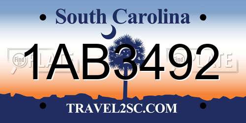1AB3492 South Carolina License Plate