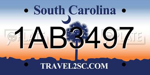 1AB3497 South Carolina License Plate
