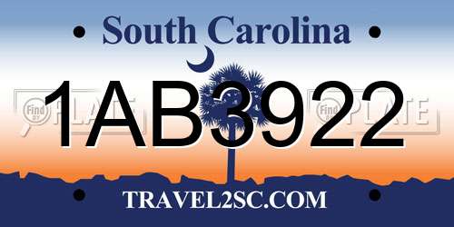 1AB3922 South Carolina License Plate