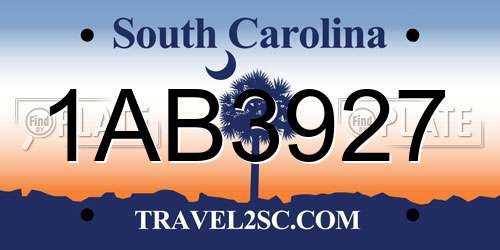 1AB3927 South Carolina License Plate