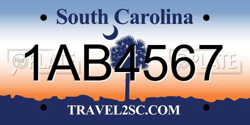 1AB4567 South Carolina License Plate