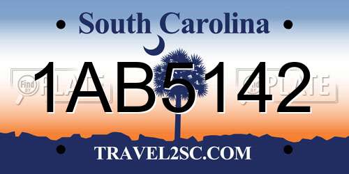 1AB5142 South Carolina License Plate