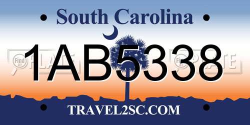 1AB5338 South Carolina License Plate