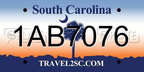 1AB7076 South Carolina License Plate