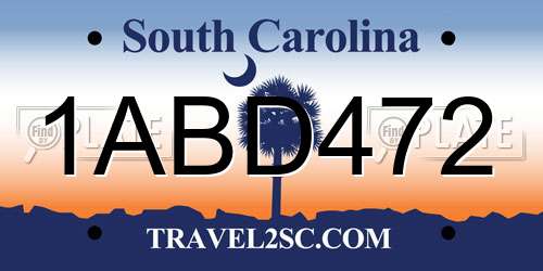 1ABD472 South Carolina License Plate