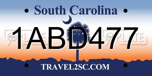1ABD477 South Carolina License Plate
