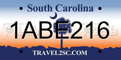 1ABE216 South Carolina License Plate