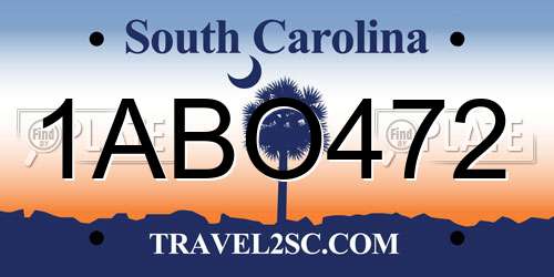 1ABO472 South Carolina License Plate