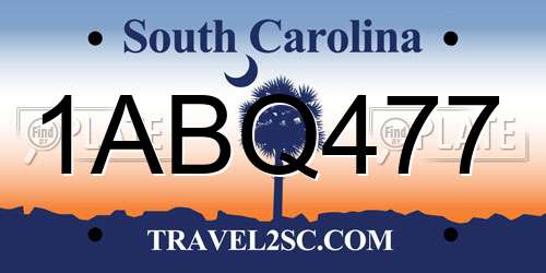 1ABQ477 South Carolina License Plate