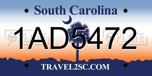 1AD5472 South Carolina License Plate