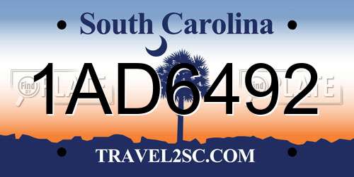 1AD6492 South Carolina License Plate