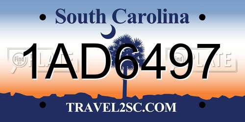 1AD6497 South Carolina License Plate