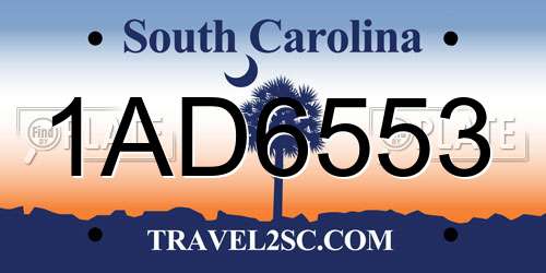 1AD6553 South Carolina License Plate