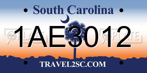 1AE3012 South Carolina License Plate