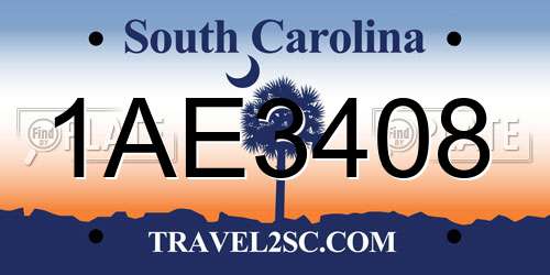 1AE3408 South Carolina License Plate