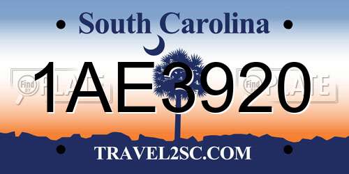 1AE3920 South Carolina License Plate