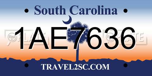 1AE7636 South Carolina License Plate