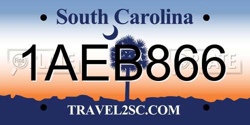 1AEB866 South Carolina License Plate