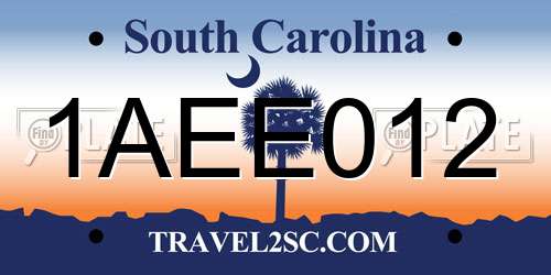 1AEE012 South Carolina License Plate