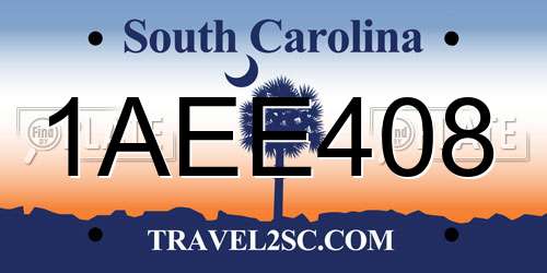1AEE408 South Carolina License Plate