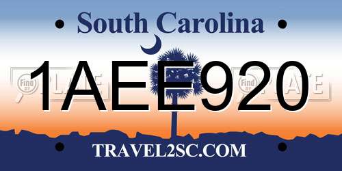 1AEE920 South Carolina License Plate