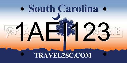 1AEI123 South Carolina License Plate