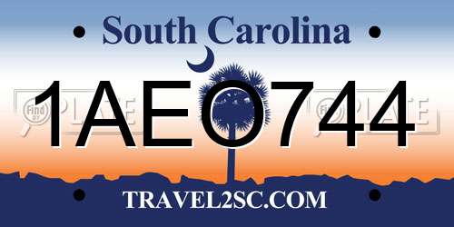 1AEO744 South Carolina License Plate