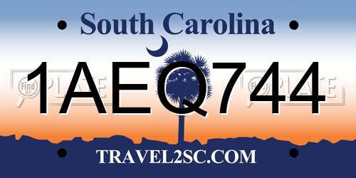 1AEQ744 South Carolina License Plate