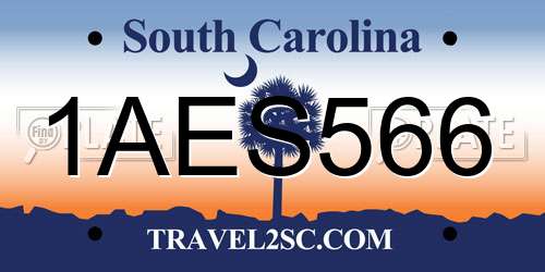 1AES566 South Carolina License Plate