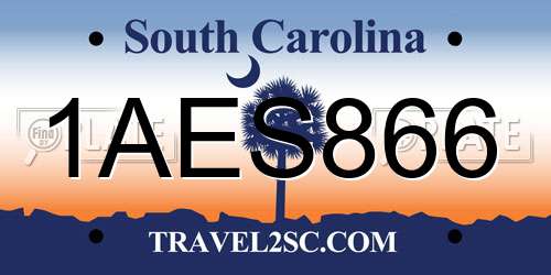 1AES866 South Carolina License Plate
