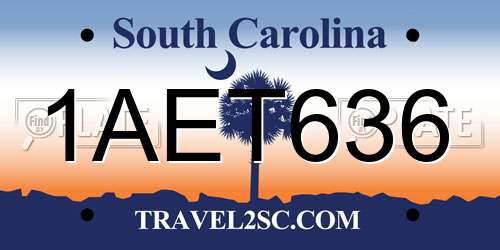 1AET636 South Carolina License Plate