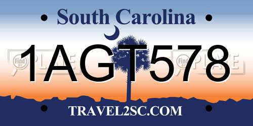 1AGT578 South Carolina License Plate