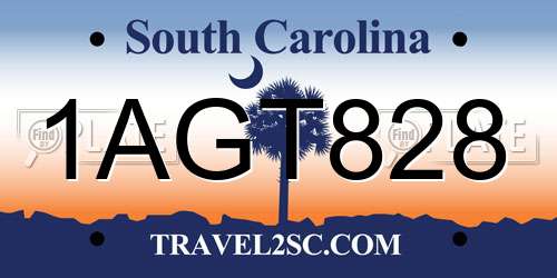 1AGT828 South Carolina License Plate