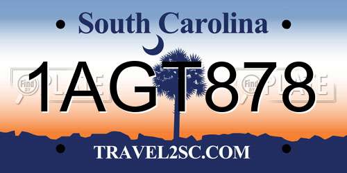 1AGT878 South Carolina License Plate