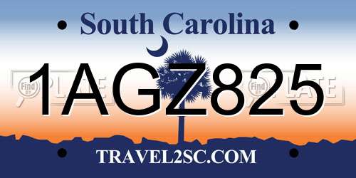 1AGZ825 South Carolina License Plate