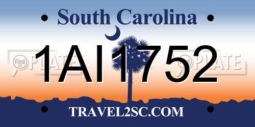 1AI1752 South Carolina License Plate