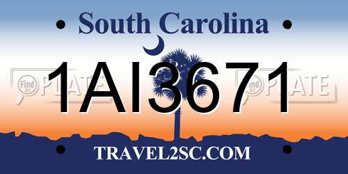 1AI3671 South Carolina License Plate