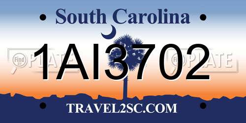 1AI3702 South Carolina License Plate
