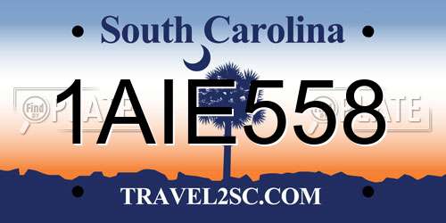 1AIE558 South Carolina License Plate