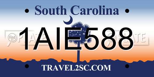 1AIE588 South Carolina License Plate