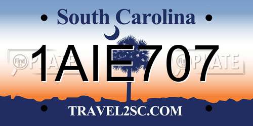1AIE707 South Carolina License Plate