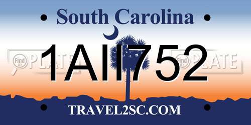 1AII752 South Carolina License Plate