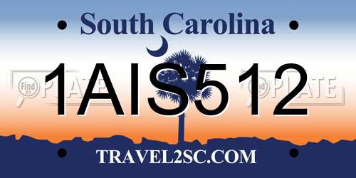 1AIS512 South Carolina License Plate
